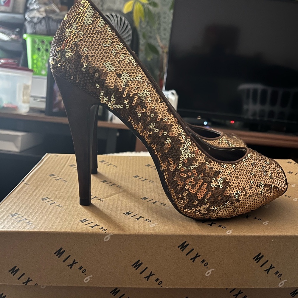 Gold Sequin Women's Heels